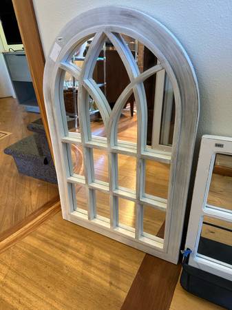 Distressed Painted Vintage Wooden Arch Mirror #0452