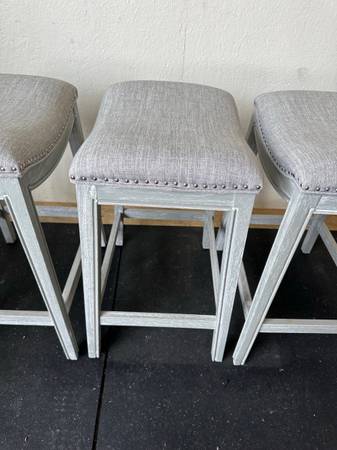 24" Inch Upholstered Saddle Seat Bar Stool Antique Gray (3) #0109