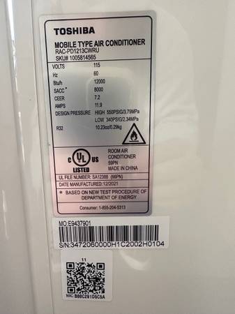 Toshiba 12,000 BTU Portable Air Conditioner #0332