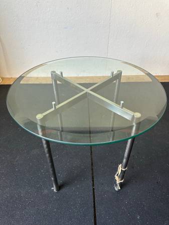 Modern Glass Top Side Table Accent Table 24” Round Metal Base #0355