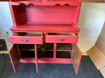 Solid Oak With Glass Door Hutch Rustic Painted/Stained Console #0183