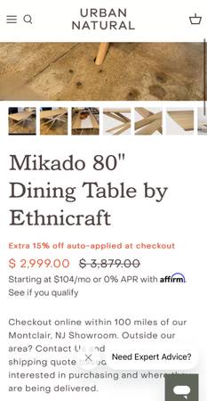 Ethnicraft Mikado 80” Solid Oak Dining Table #0288