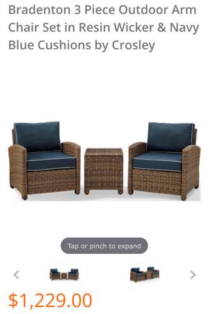 Crosley Furniture Bradenton 4PC Wicker Rattan Outdoor Set Navy #0413