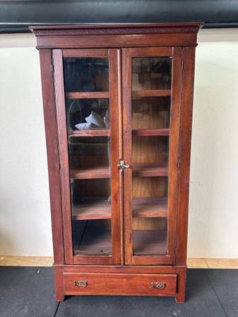 Antique Stained Oak Solid Wood Display Cabinet