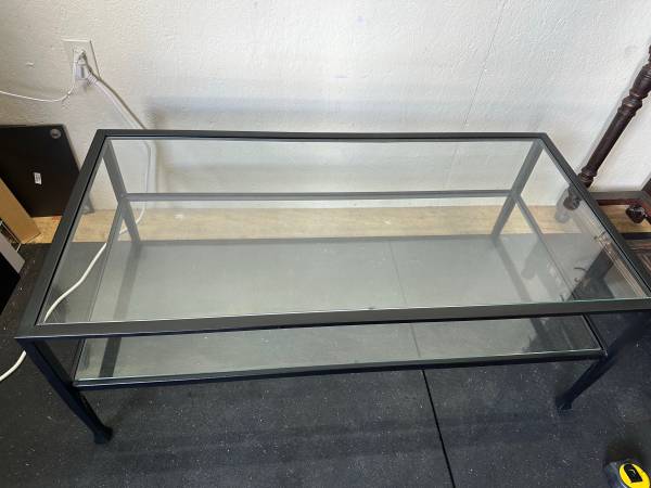 Pottery Barn Industrial 'Tanner' Iron and Glass 2 Tiered Coffee Table #0259