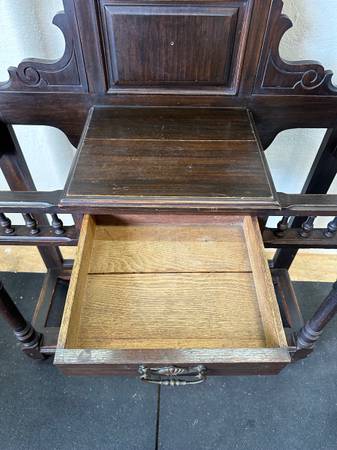 Antique Oak Vintage Hall Tree Coat Rack Entry Dressing Table #0263