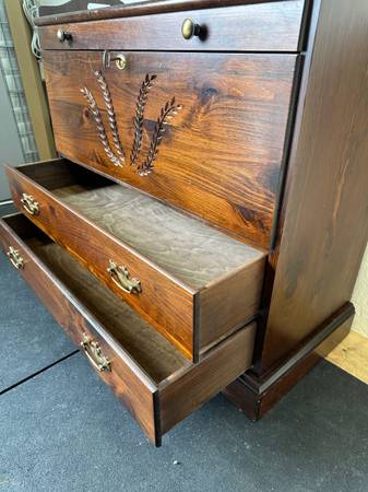 Antique Oak Vintage Solid Wood Filing Cabinet with Drawer Storage #0244