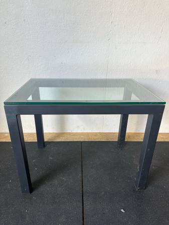 Crate & Barrel Parsons Glass Top Metal End Table #0354