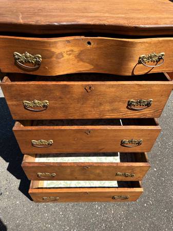 Antique Country Oak Tallboy 5-Drawer Dresser