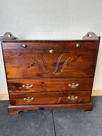 Antique Oak Vintage Solid Wood Filing Cabinet with Drawer Storage #0244