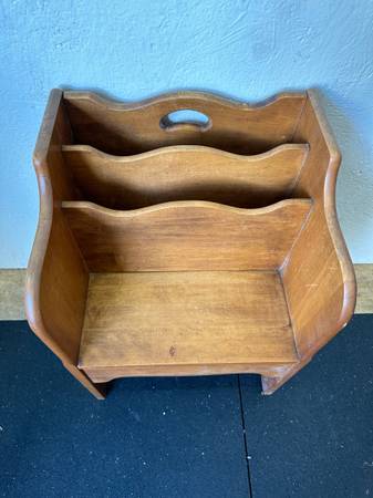 Vintage Wooden Chairside Magazine Storage #0507