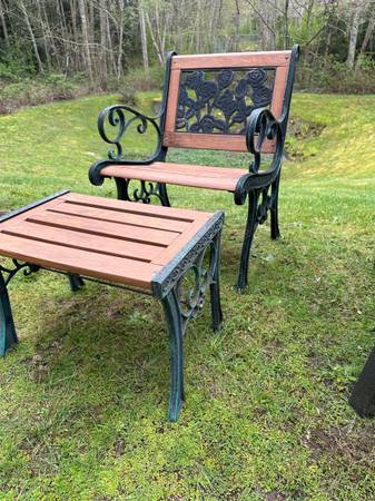 Vintage Cast Iron Garden Chair with Matching Ottoman