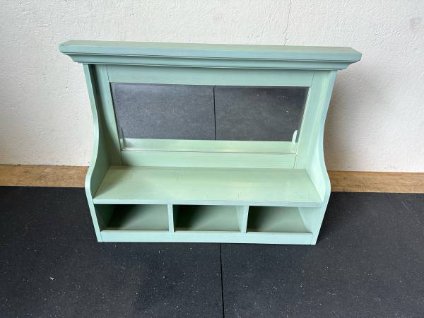 Solid Wood Painted Wall Shelf with Mirror #0515