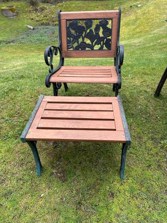 Vintage Cast Iron Garden Chair with Matching Ottoman