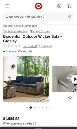 Crosley Furniture Bradenton 4PC Wicker Rattan Outdoor Set Navy #0413