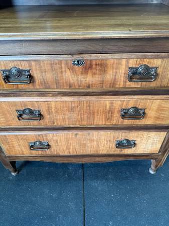 Antique Walnut Triple Mirror Solid Wood Vanity Dresser with Dovetail Woodworking #0247