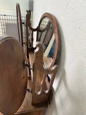 Antique Walnut Triple Mirror Solid Wood Vanity Dresser with Dovetail Woodworking #0247