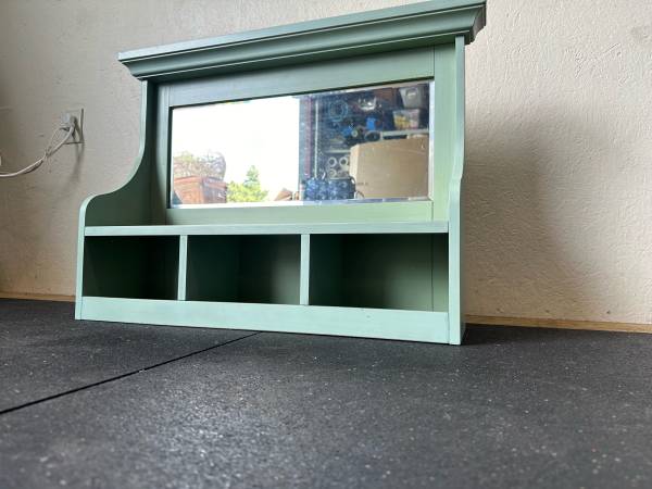 Solid Wood Painted Wall Shelf with Mirror #0515