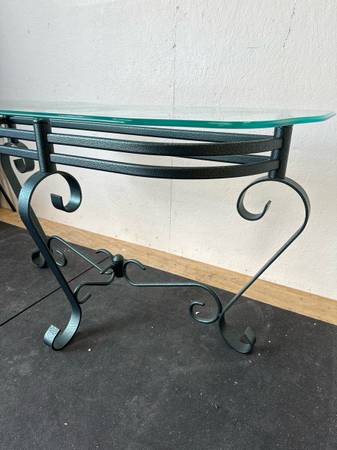 Green Metal Glass Top Entry Console Side Table #0170