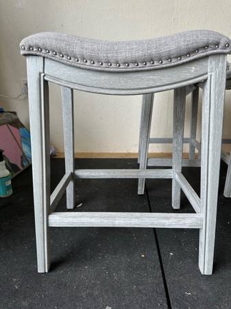 24" Inch Upholstered Saddle Seat Bar Stool Antique Gray (3) #0109