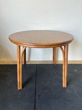 Vintage Rattan Bent Wood Dining Table #0215