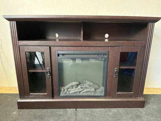 Solid Wood Dark Stained Oak Media Console with Electric Fireplace Insert Fireplace TV Stand #0137