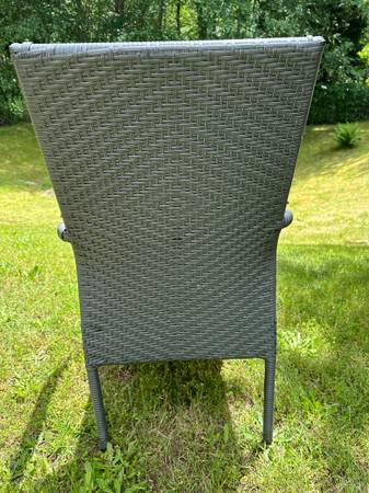 Wicker Outdoor Chair with Wooden Arm Accents Grey #0409