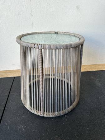 Rattan Coffee Table Side Table with Glass Top #0292