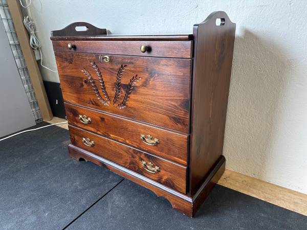 Antique Oak Vintage Solid Wood Filing Cabinet with Drawer Storage #0244