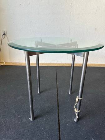 Modern Glass Top Side Table Accent Table 24” Round Metal Base #0355