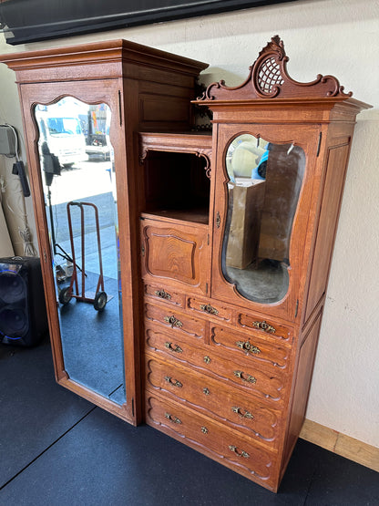 Victorian Carved Oak Lingerie Chest With Armoire Antique Wardrobe