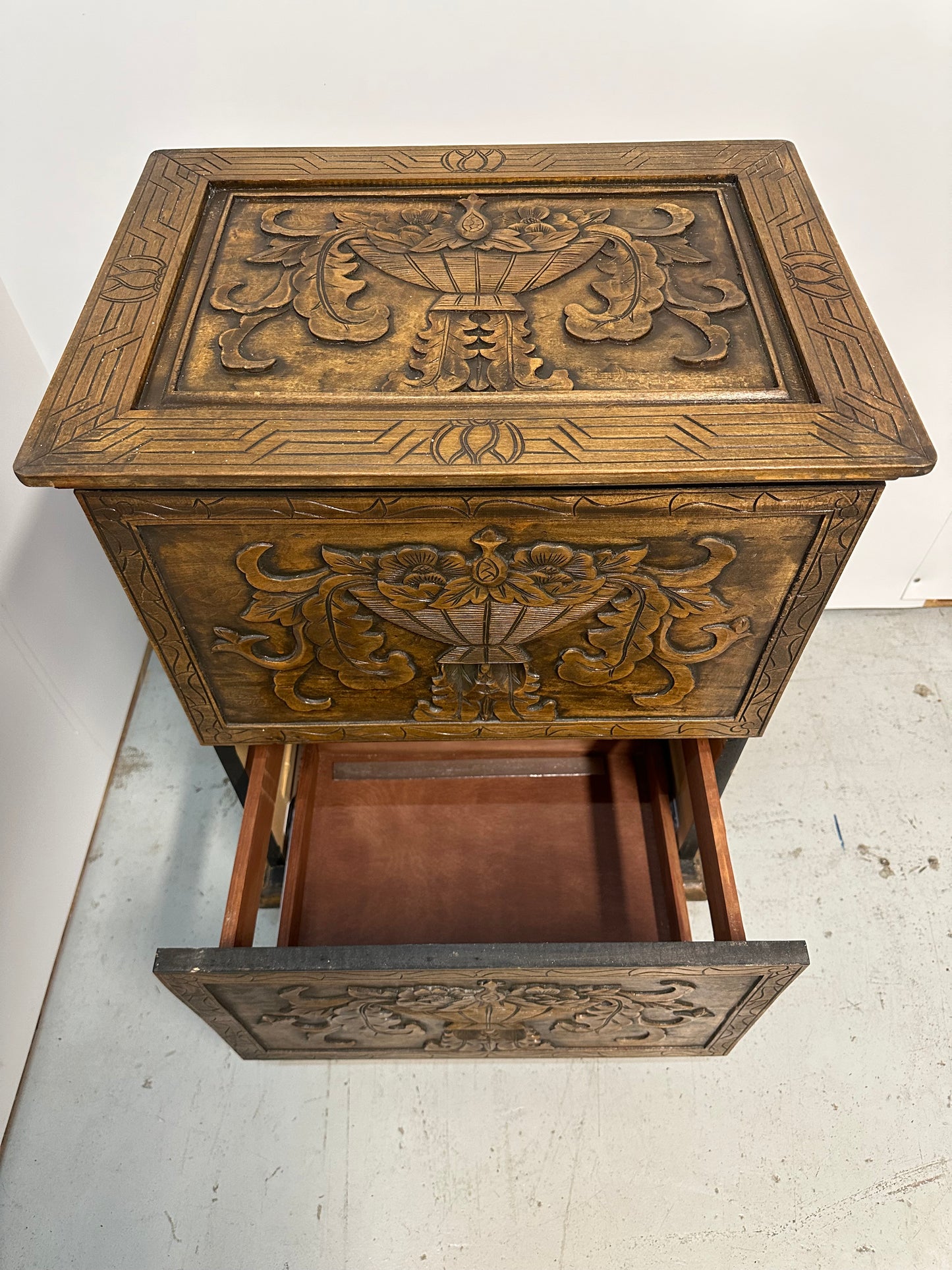 Antique Ornately Carved Filing Cabinet #0815