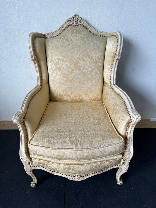 Vintage French Carved Golden Wing Back Claw Foot Chair #0526