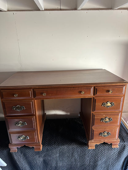 Vintage Kneehole Chippendale Style Writing Desk Dovetail Drawers