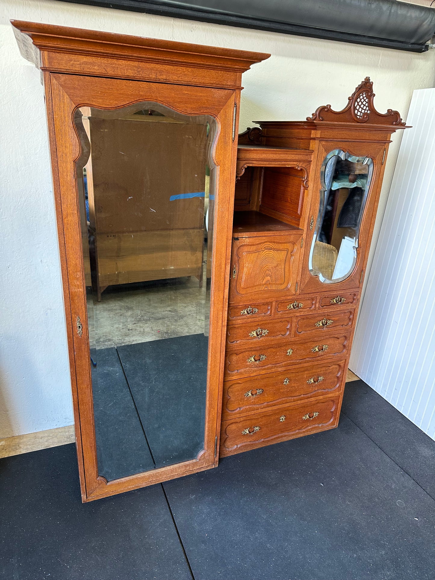 Victorian Carved Oak Lingerie Chest With Armoire Antique Wardrobe