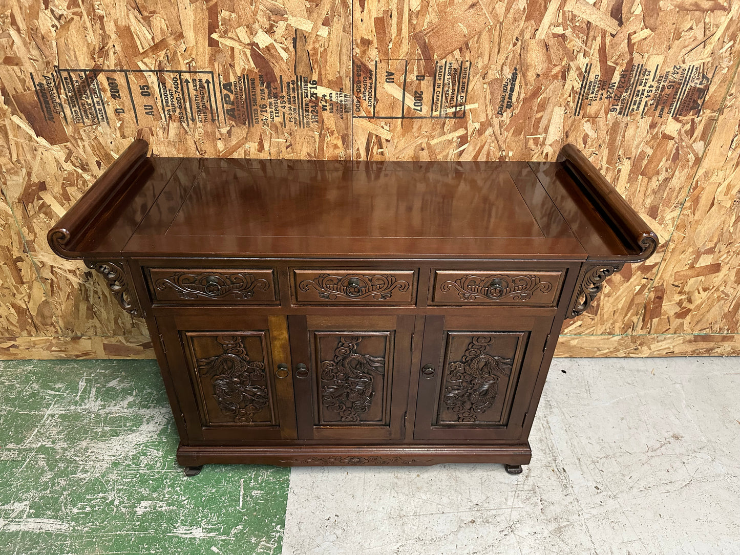 Antique Alter Cabinet/ Buffet With Dragon Accents #0826