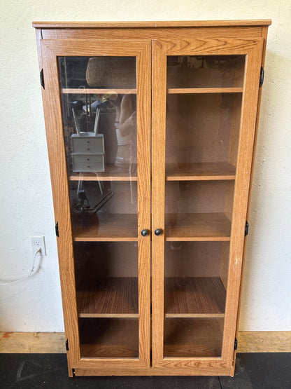 Glass Front Oak Display Cabinet Book Shelf #0479