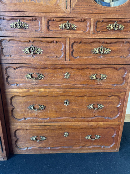 Victorian Carved Oak Lingerie Chest With Armoire Antique Wardrobe