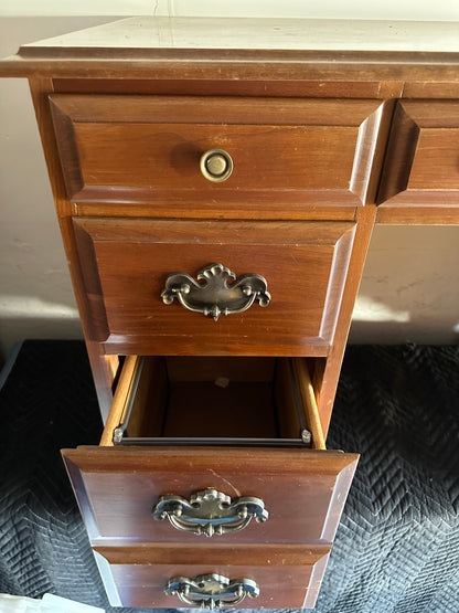 Vintage Kneehole Chippendale Style Writing Desk Dovetail Drawers