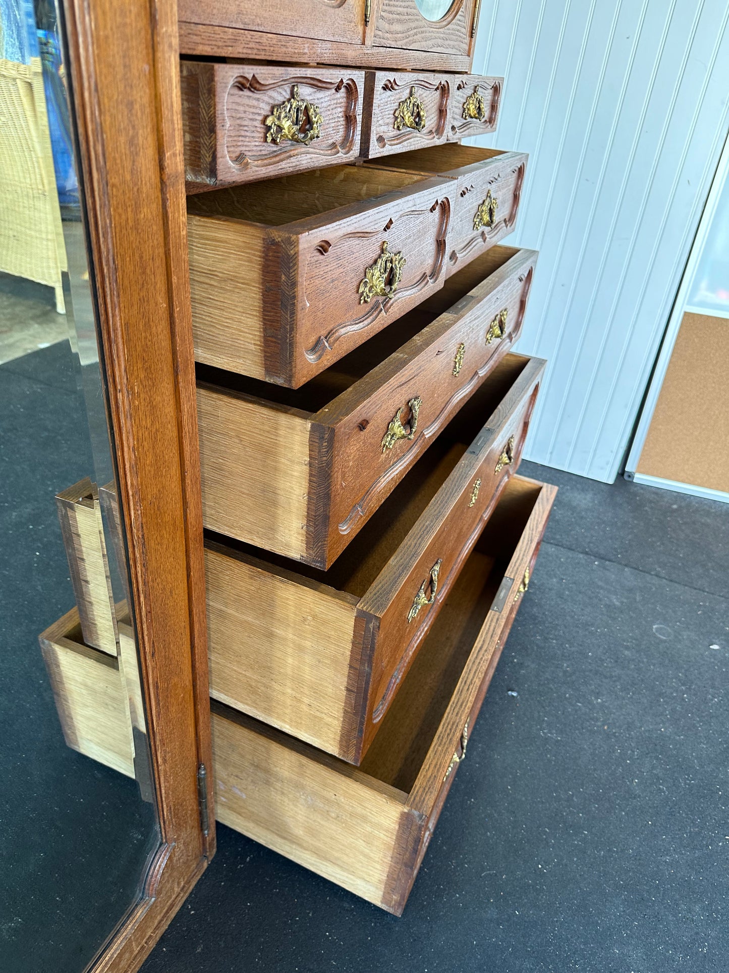 Victorian Carved Oak Lingerie Chest With Armoire Antique Wardrobe