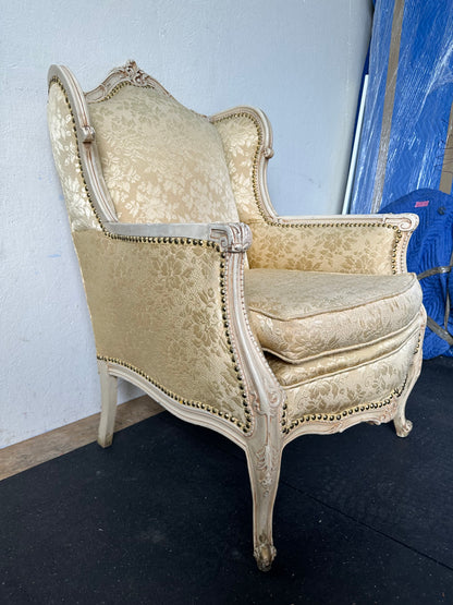 Vintage French Carved Golden Wing Back Claw Foot Chair #0526