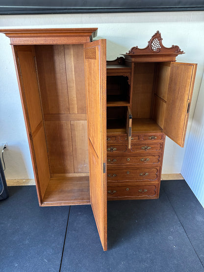 Victorian Carved Oak Lingerie Chest With Armoire Antique Wardrobe