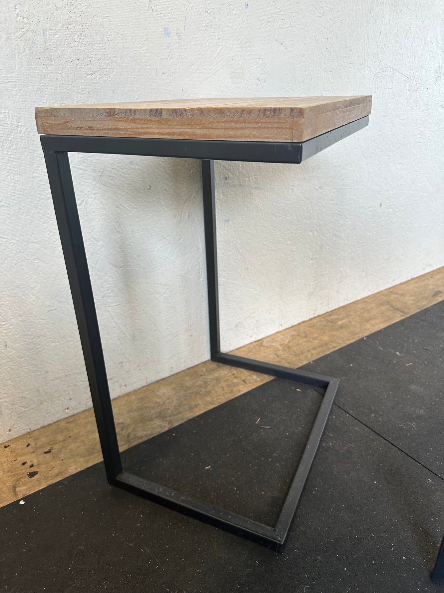 Pair of wood C style side tables with metal base #0697