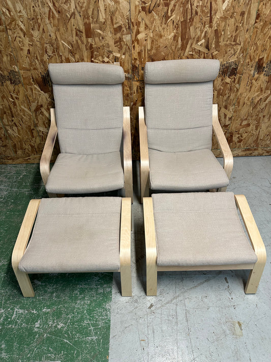 IKEA Poang Birch Armchair sets With Ottomans  #0817