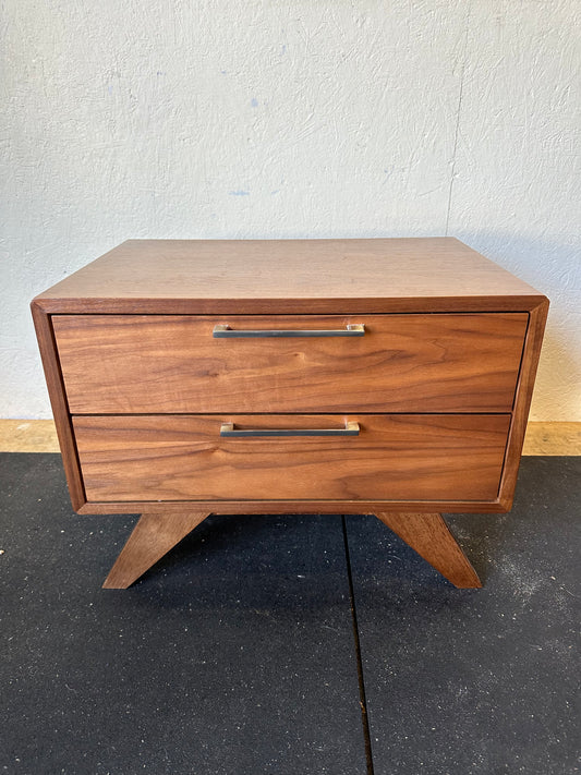 Modern Walnut Veneer 2 Drawer Nightstand #0382