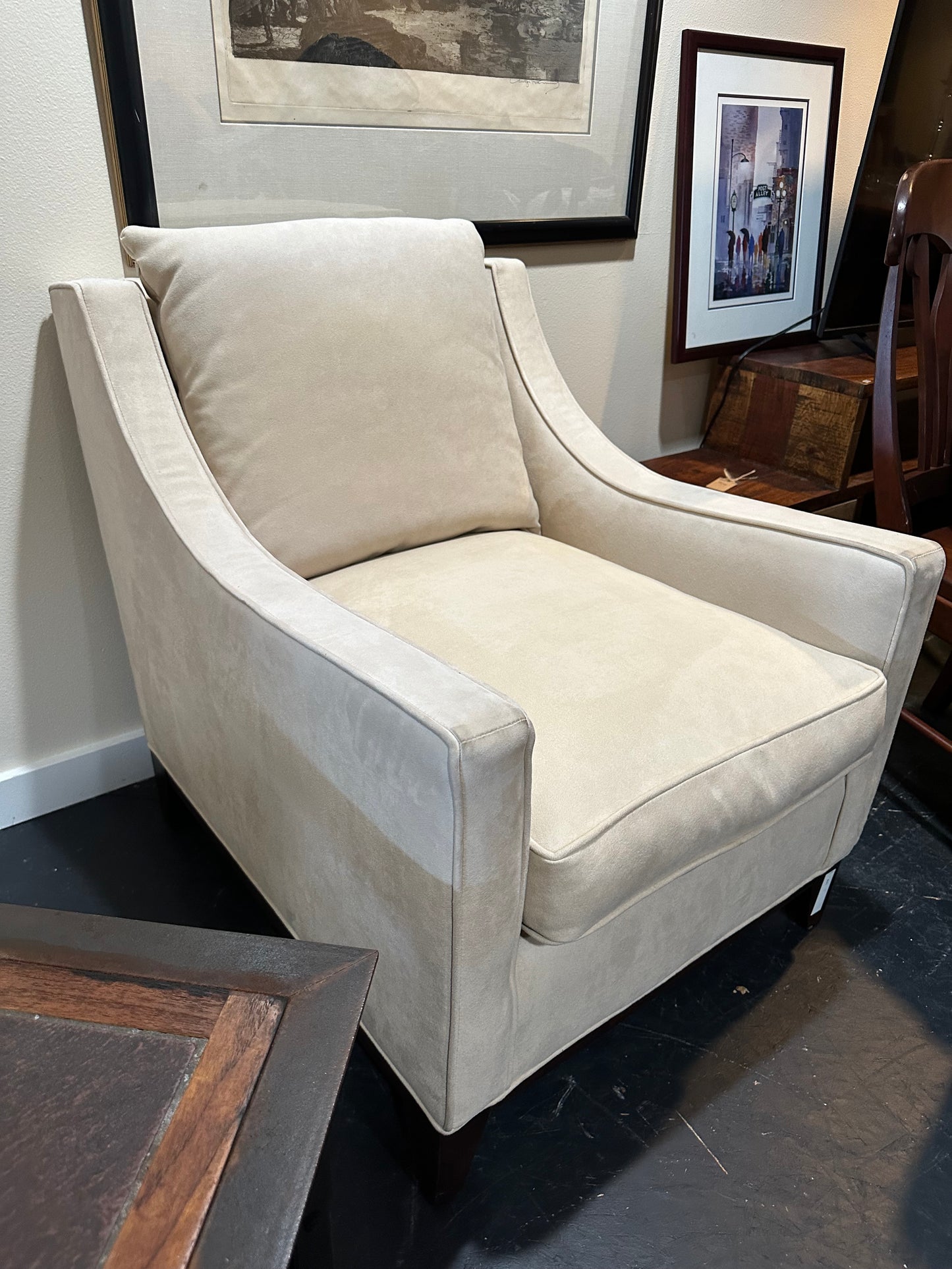 Williams Sonoma Suede Presidio Chair Ivory Tan