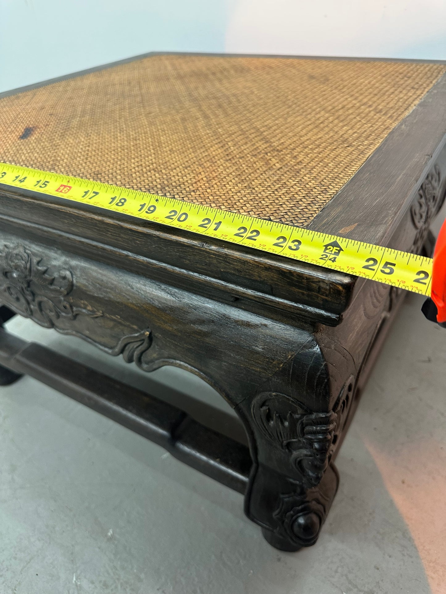 Antique Oriental Ornate Woven Rattan Top Table #1076