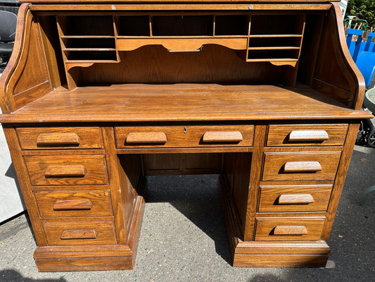 Jasper Cabinet Company Antique Oak Roll Top Desk and Chair #0756