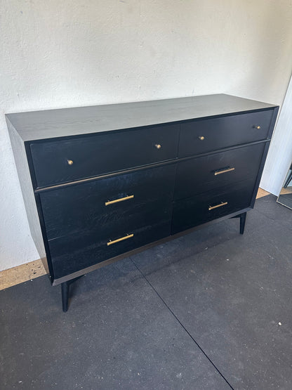 Mid Century Modern Black 6 Drawer Wood Dresser #0696