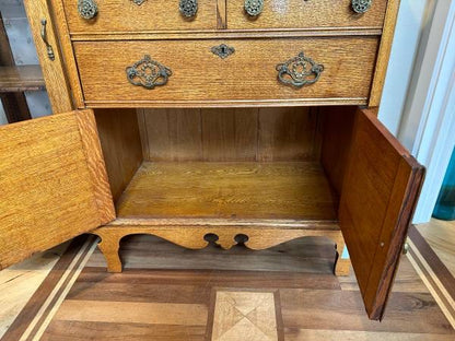 Antique Honey Oak Side By Side China Buffet #0788